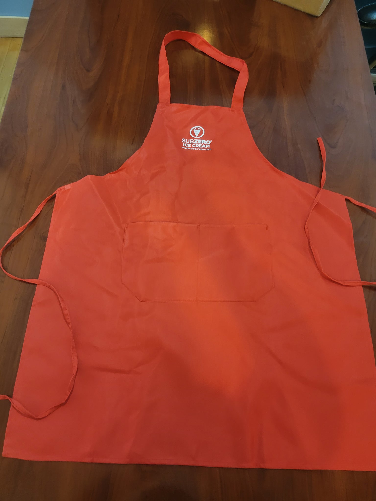 NOT adjustable, Red Apron, logo'd